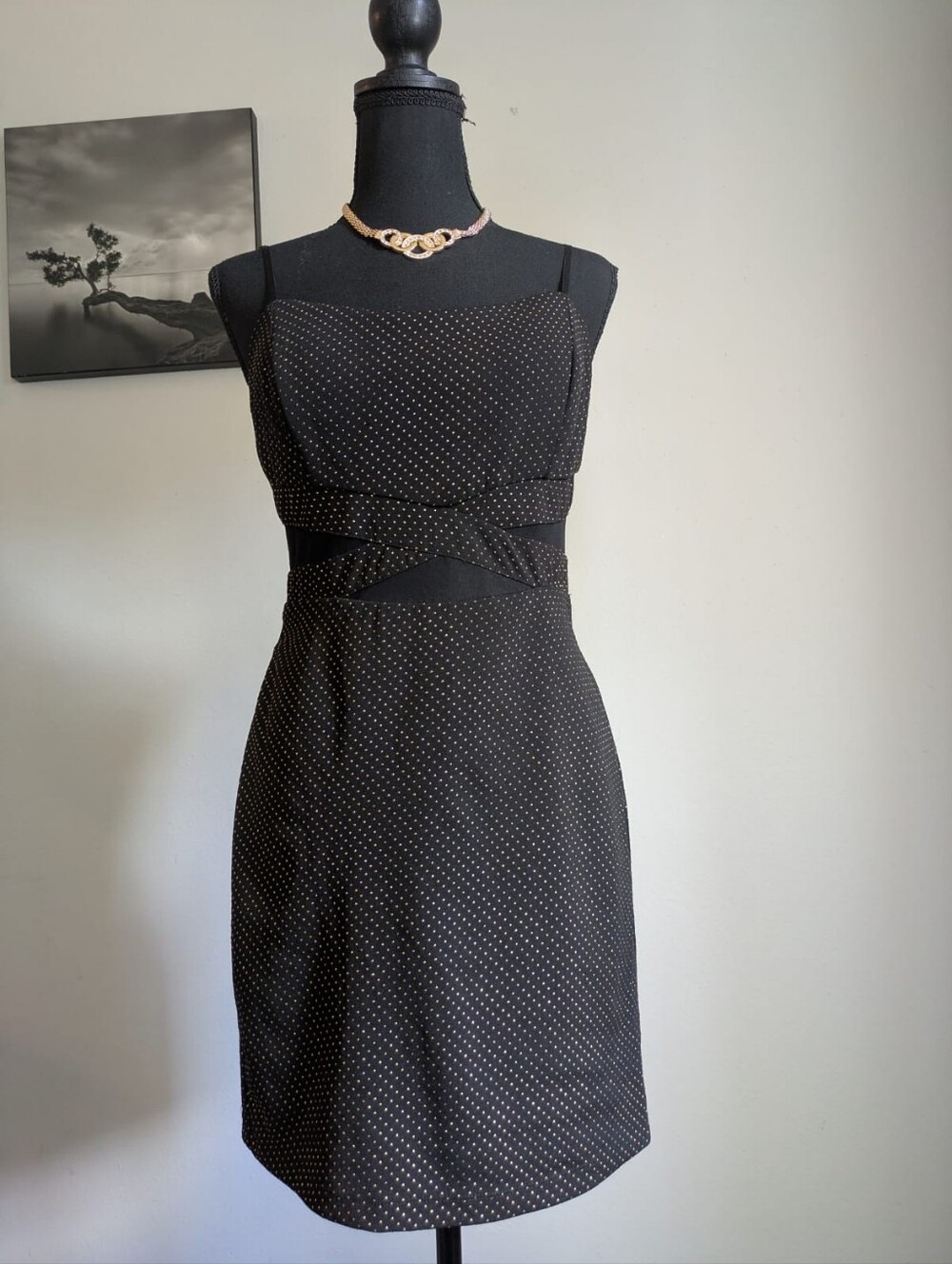 ​Emerald Sundae Black & Gold Studded Cutout Mini Dress – Size Large